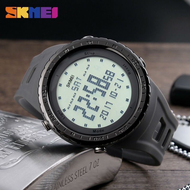 Sports Watch Men Countdown Chrono Double Time EL Light Digital Wristwatches 50M Waterproof Watches
