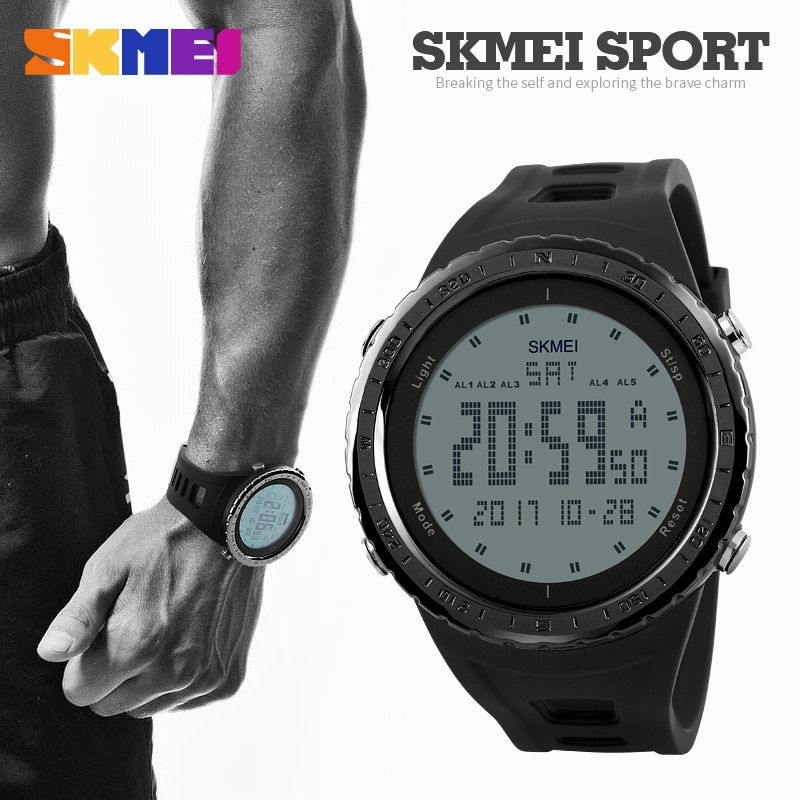 Sports Watch Men Countdown Chrono Double Time EL Light Digital Wristwatches 50M Waterproof Watches