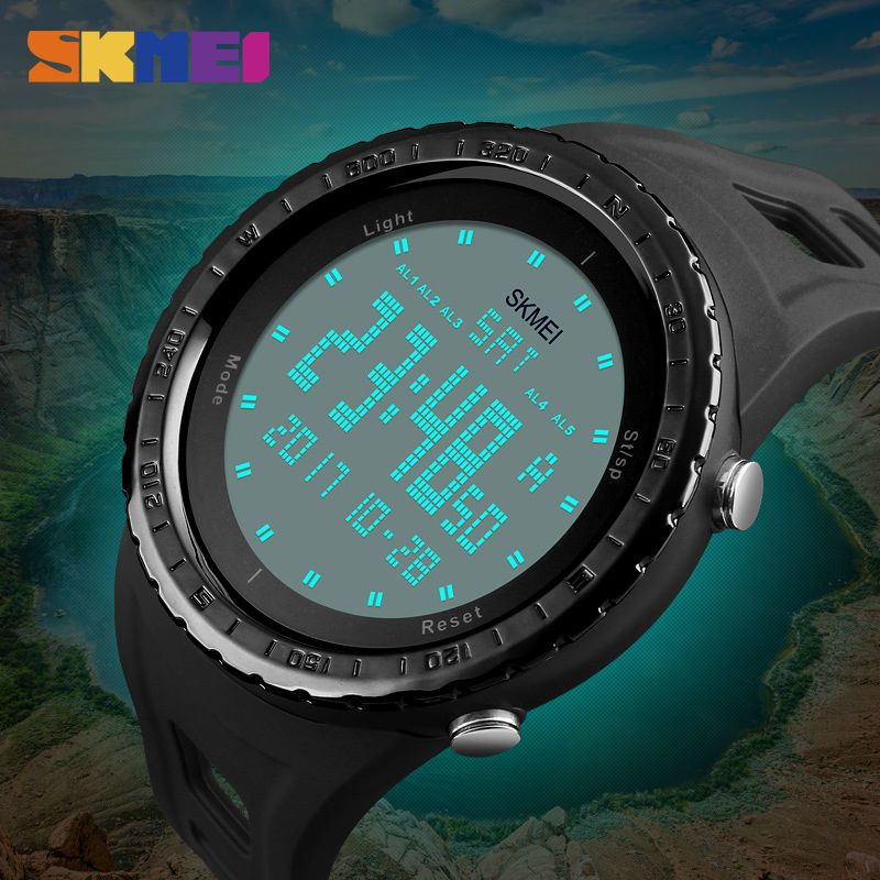 Sports Watch Men Countdown Chrono Double Time EL Light Digital Wristwatches 50M Waterproof Watches