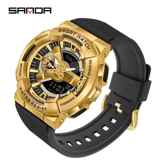 Sanda-Men's Digital Quartz Chronograph Watch Dual Display Fashion