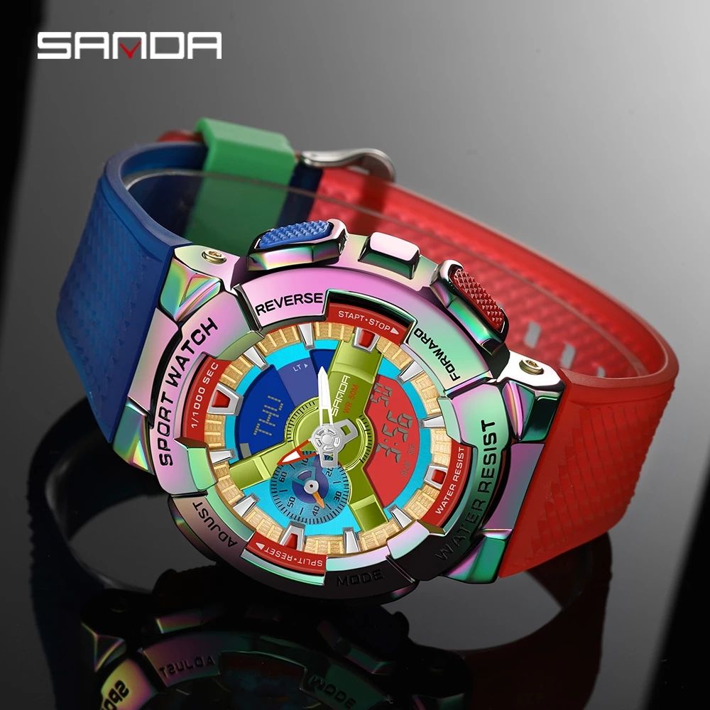 Sanda-Men's Digital Quartz Chronograph Watch Dual Display Fashion