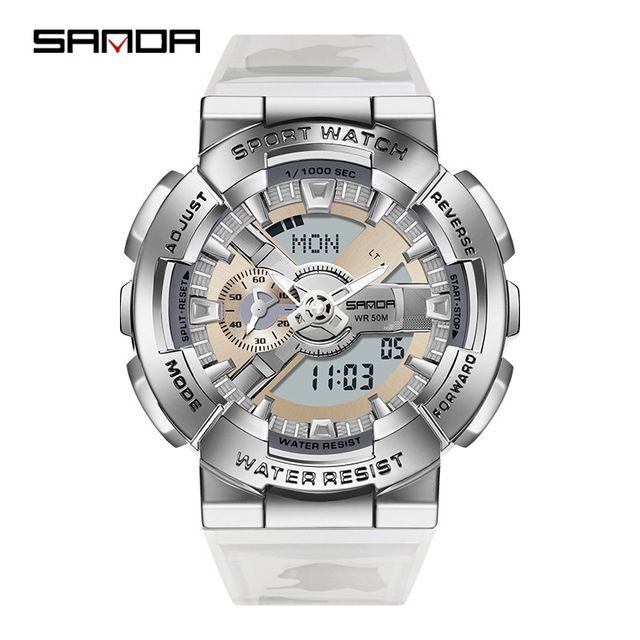 Sanda-Men's Digital Quartz Chronograph Watch Dual Display Fashion