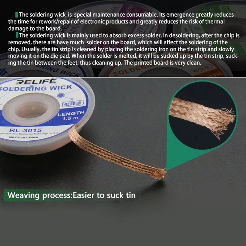1.5M Solder Wick Remover 1.5mm 2.0mm 2.5mm 3.0mm 3.5mm Desoldering Braid Wick BGA Soldering Accessories