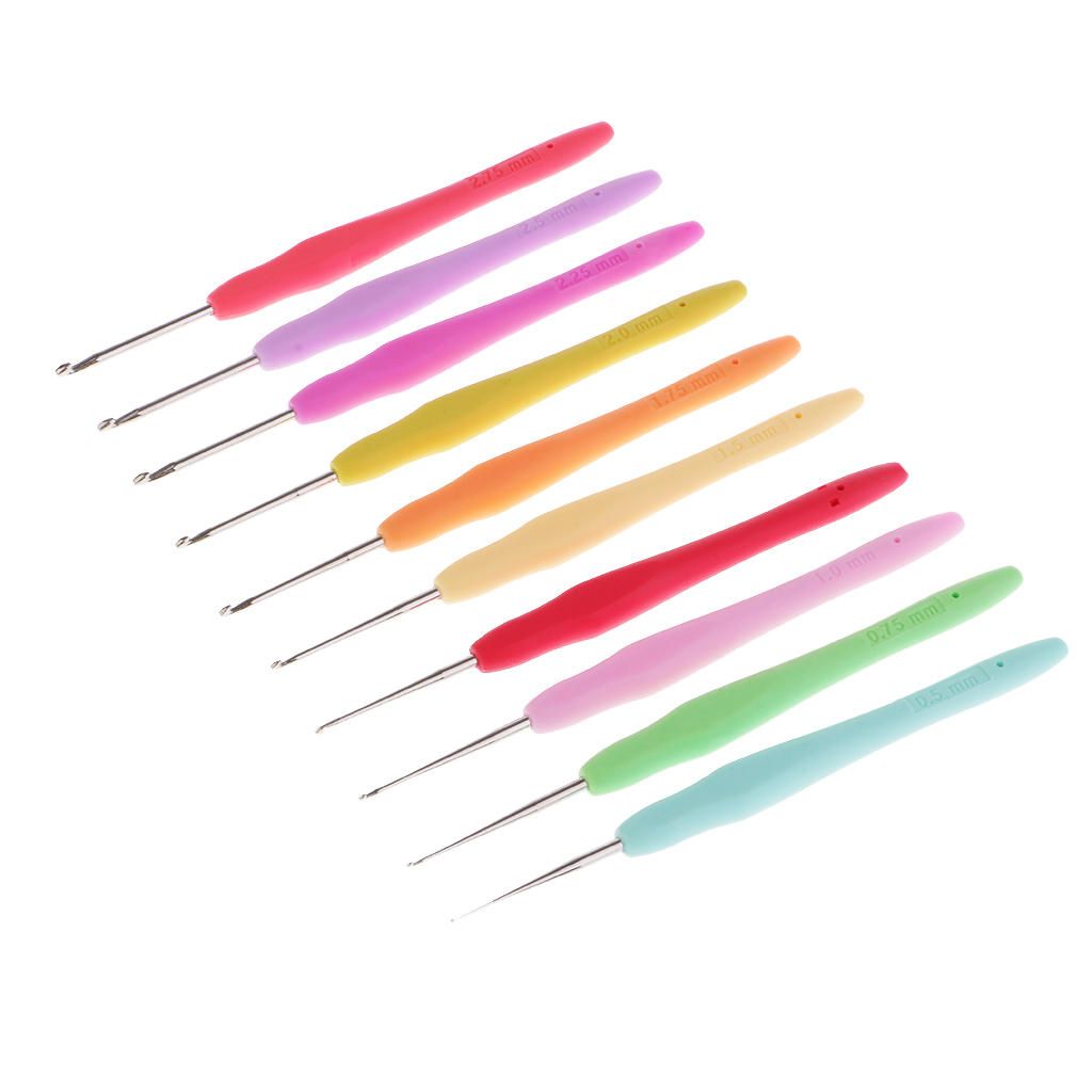 10xSoft Plastic Handle Metal Crochet Hooks Knitting  Set 0
