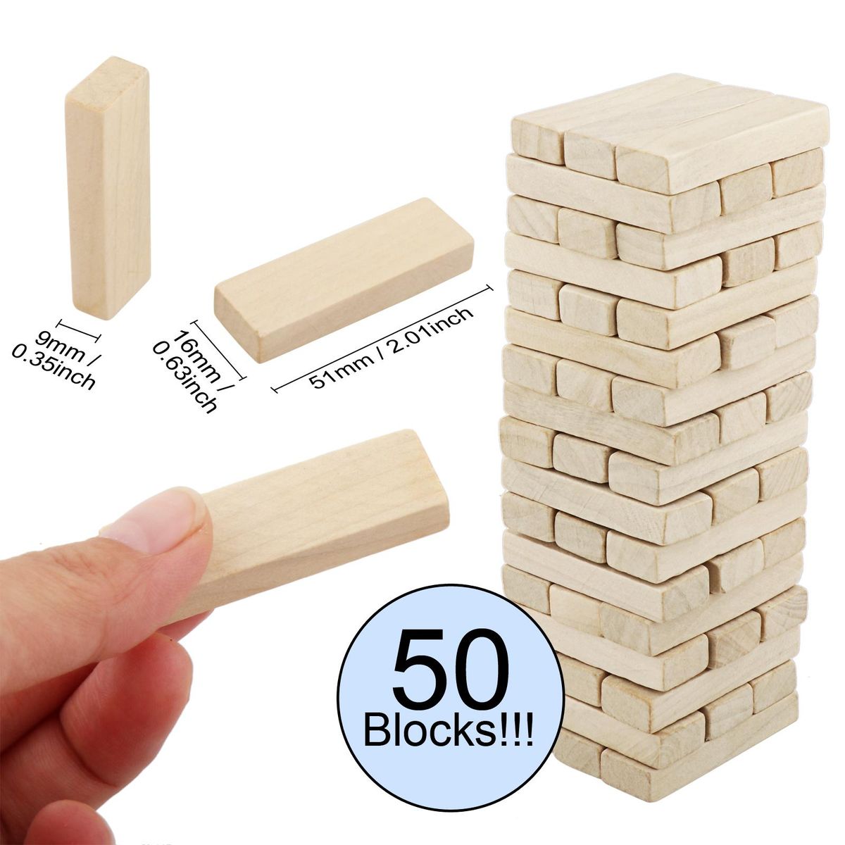 50pcs Wooden -2inch - Wood Rectangle Blocks For Crafts &