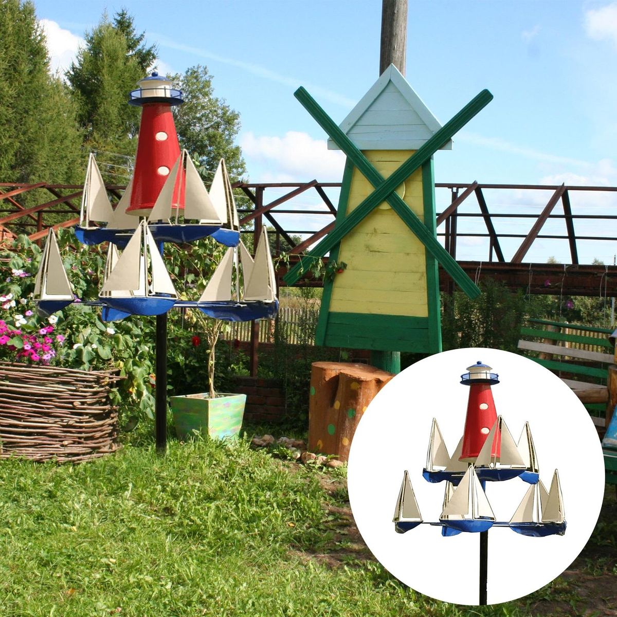 Nautical Wind Sculpture Nautical Metal Wind Spinner for Outdoor Mix Color