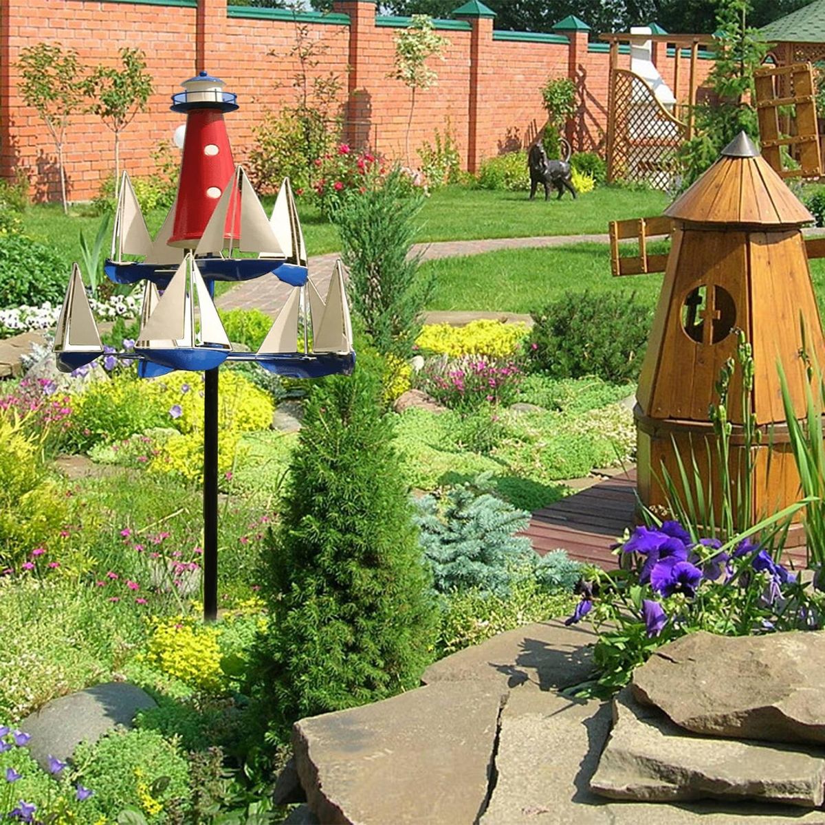 Nautical Wind Sculpture Nautical Metal Wind Spinner for Outdoor Mix Color