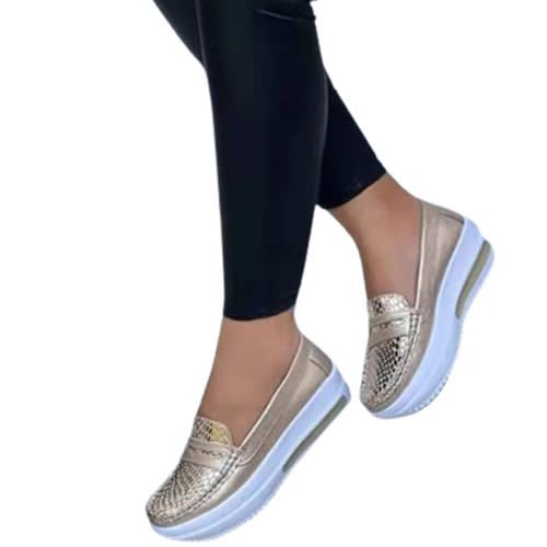 Ladies Round Toe Sneakers - Gold