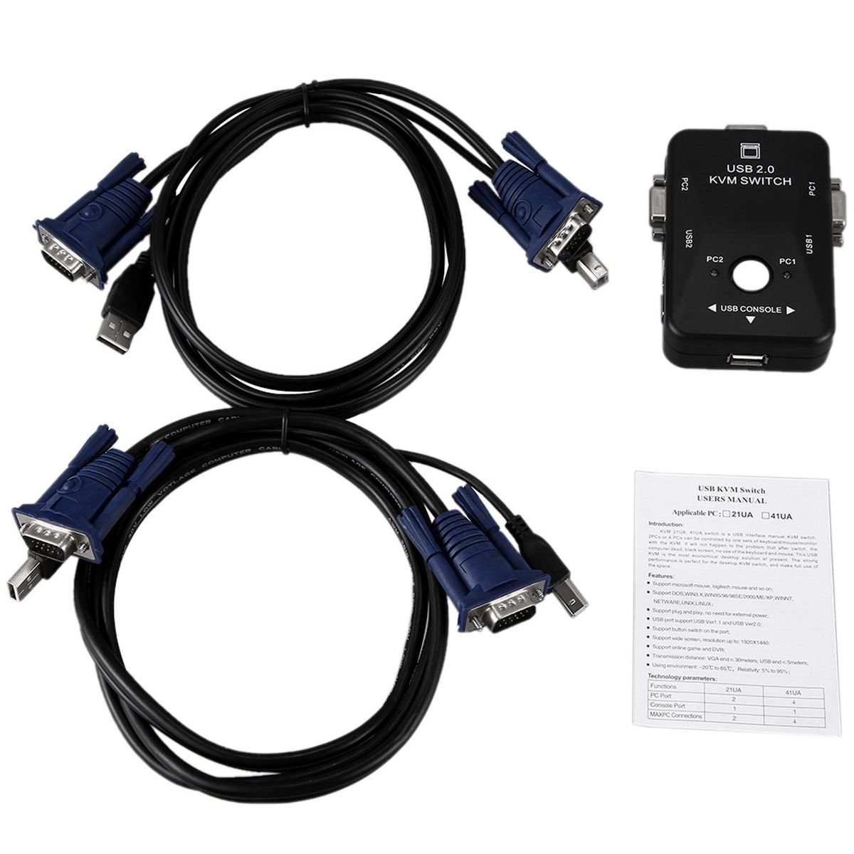 Usb 2.0 Kvm Switch 2 Port Usb Switcher 1920 x 1440 Vga Svga Switch Splitter Box For Computer Sharing Monitor Keyboard