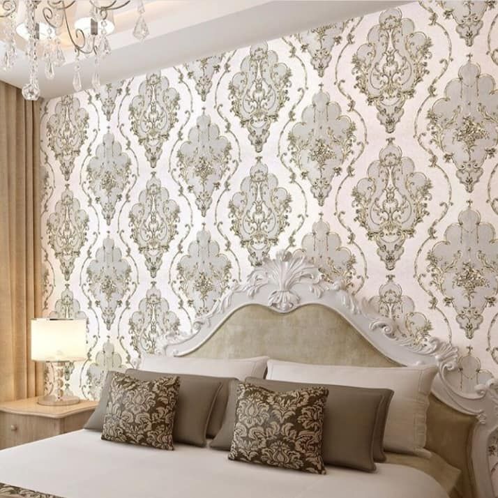 Adore Decor Quality And Elegant Cream Damask Wallpaper For Home And Office