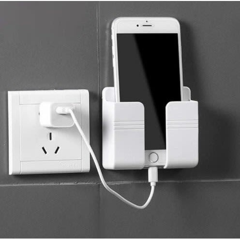 Wall Mount Cell Phone Charger Holder And Remote Organizer - White