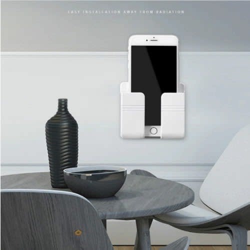 Wall Mount Cell Phone Charger Holder And Remote Organizer - White