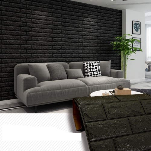 3D Self Adhesive Pe Foam Brick Wallpaper Sticker Black - 10pcs