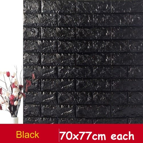 3D Self Adhesive Pe Foam Brick Wallpaper Sticker Black - 10pcs