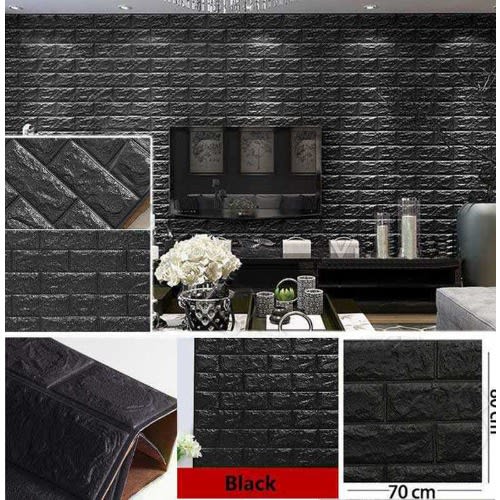 3D Self Adhesive Pe Foam Brick Wallpaper Sticker Black - 10pcs