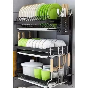 Wall Mounted Dish Rack Holder With Drainer - 3 Tier