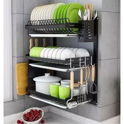 Wall Mounted Dish Rack Holder With Drainer - 3 Tier