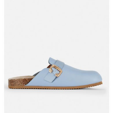 Leather Footbed Clog Mules -Powder Blue