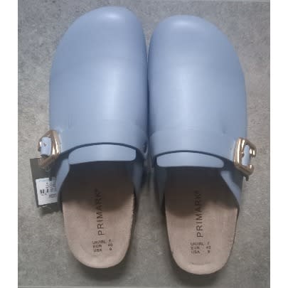 Leather Footbed Clog Mules -Powder Blue