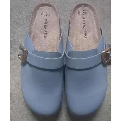 Leather Footbed Clog Mules -Powder Blue