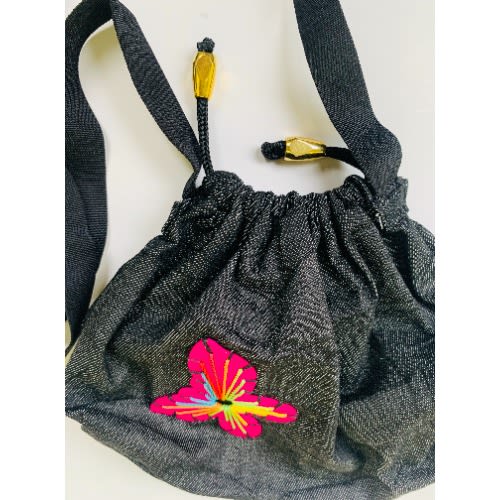 Shoulder - Crossbody Bag- Pink Butterfly Design - Black