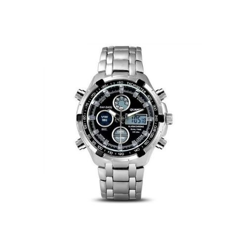 Men's Water Resistant Lcd Wrist Watch - Silver - Black Face