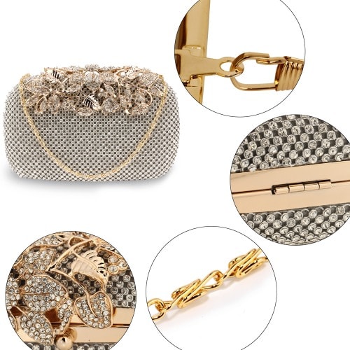 Rhinestone Flower Clutch - Silver