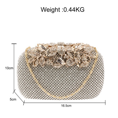 Rhinestone Flower Clutch - Silver