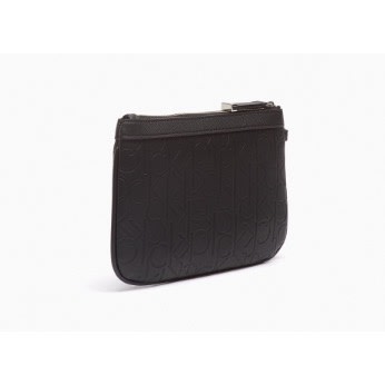Embossed Monogram Logo Large Zip Wristlet, Black
