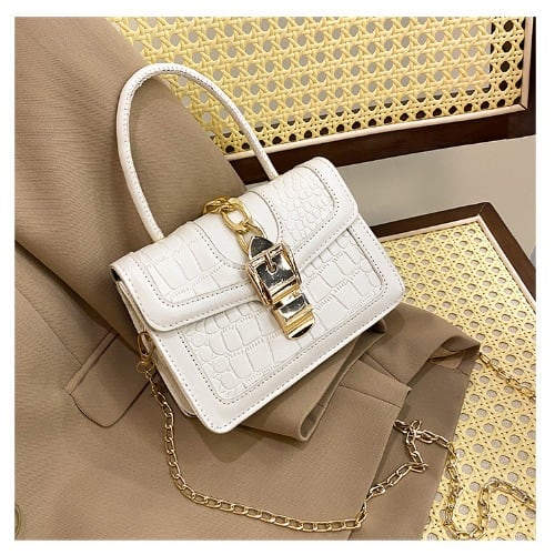 Premium Quality Leather Ladies Crossbody Hand Bag- White