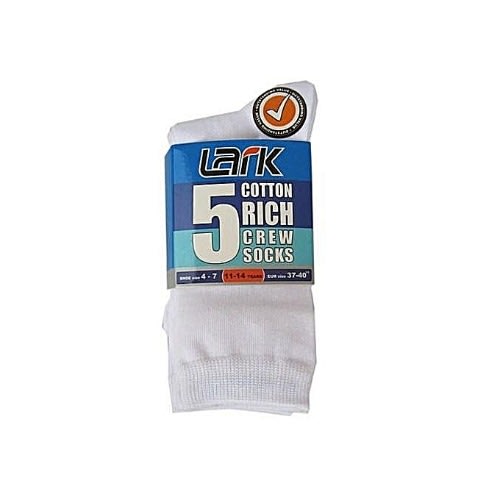 Lark White Socks Superior Back To School Cotton Rich -5 In 1 Pack- PACK COLOUR MAY VARY- UNISEX