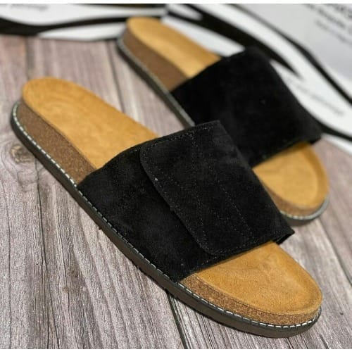 Realwon Male Suede Cover Slippers - Black