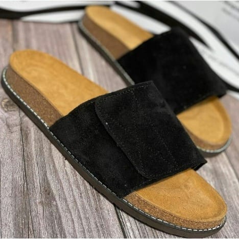 Realwon Male Suede Cover Slippers - Black