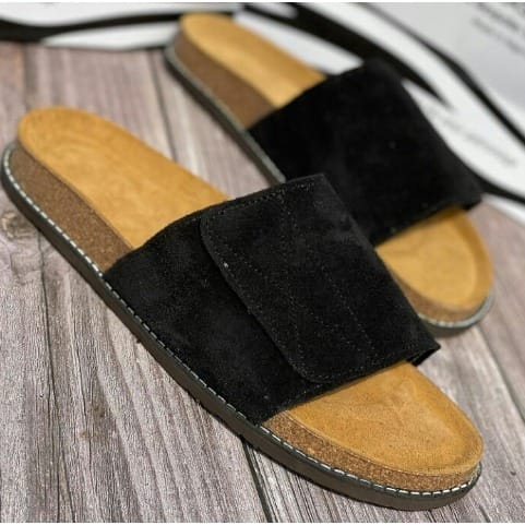 Realwon Male Suede Cover Slippers - Black