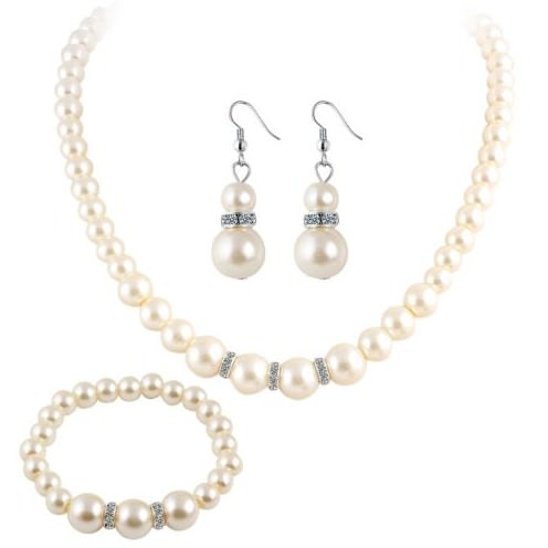 Artificial Pearl Bead Jewelry Set - White