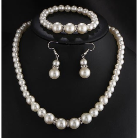 Artificial Pearl Bead Jewelry Set - White