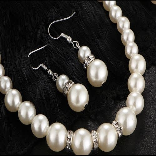 Artificial Pearl Bead Jewelry Set - White