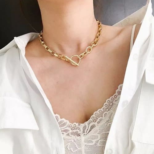 Cuban Mixed Link Chain With Ot-buckle Choker For Women