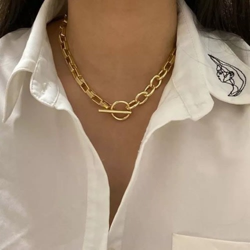 Cuban Mixed Link Chain With Ot-buckle Choker For Women