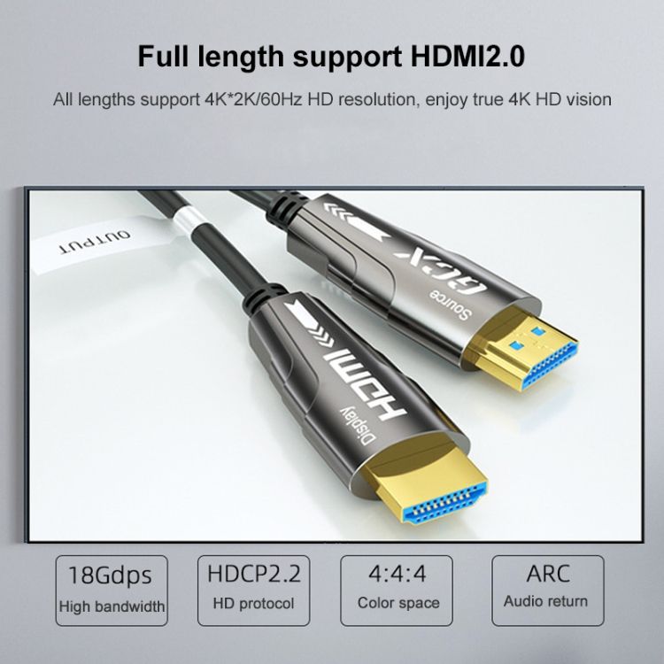 HDMI 2.0 To HDMI 4K Optical Cable, Cable Length: 8m 8m(Grey)