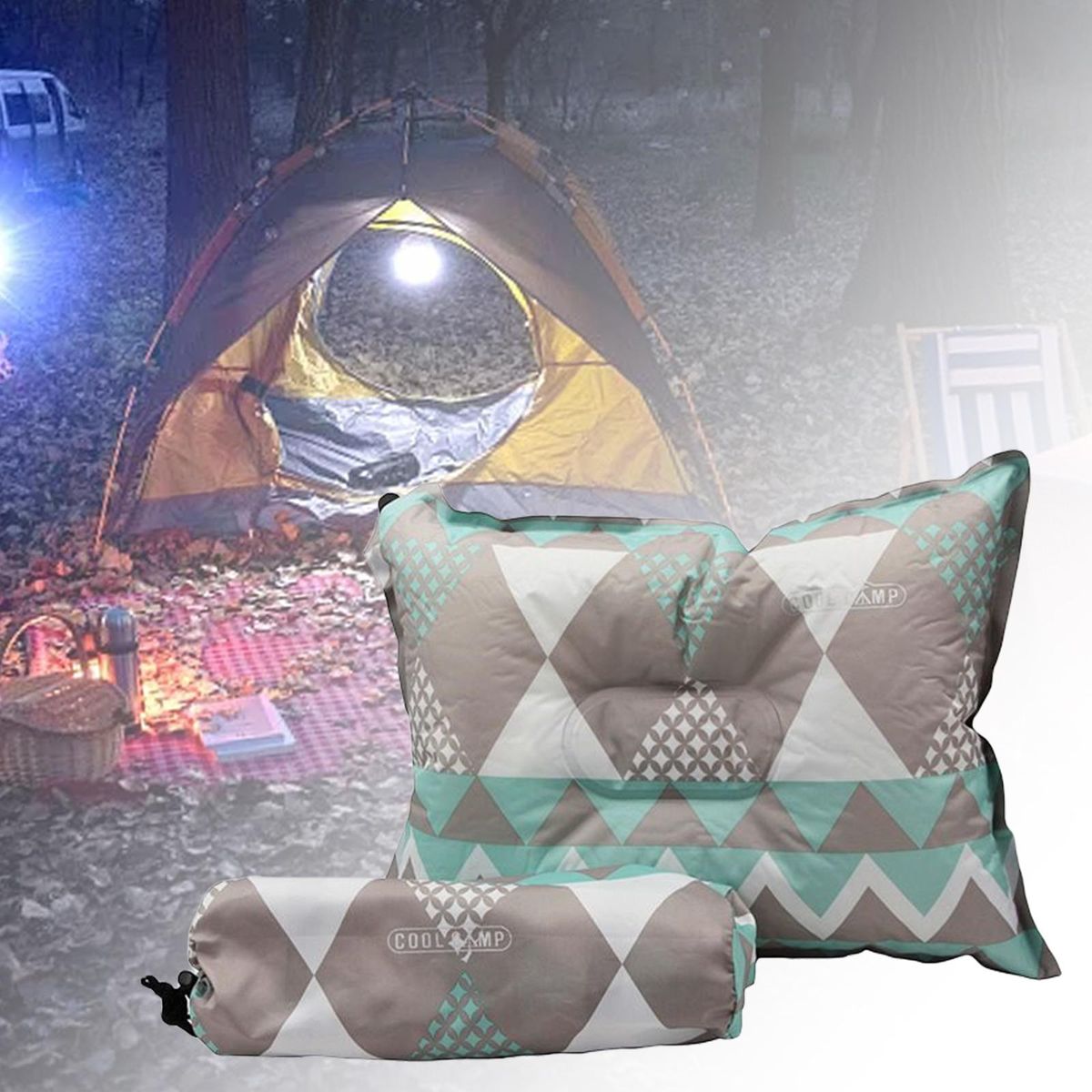 Inflatable Travel Camp Pillow Outdoors Portable Green Grey