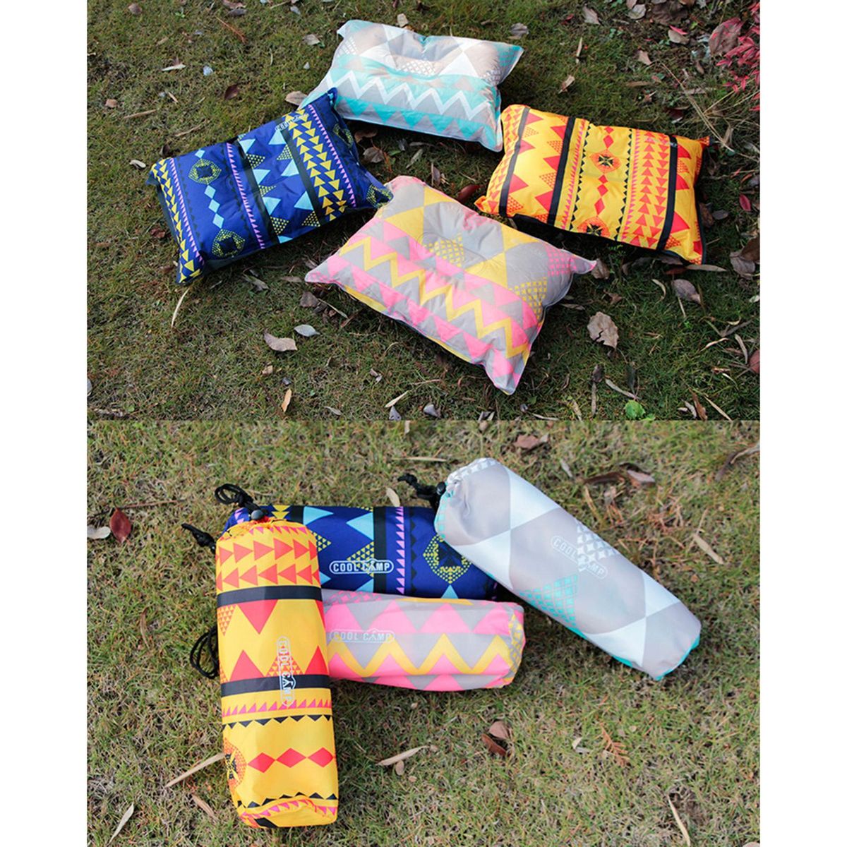 Inflatable Travel Camp Pillow Outdoors Portable Green Grey