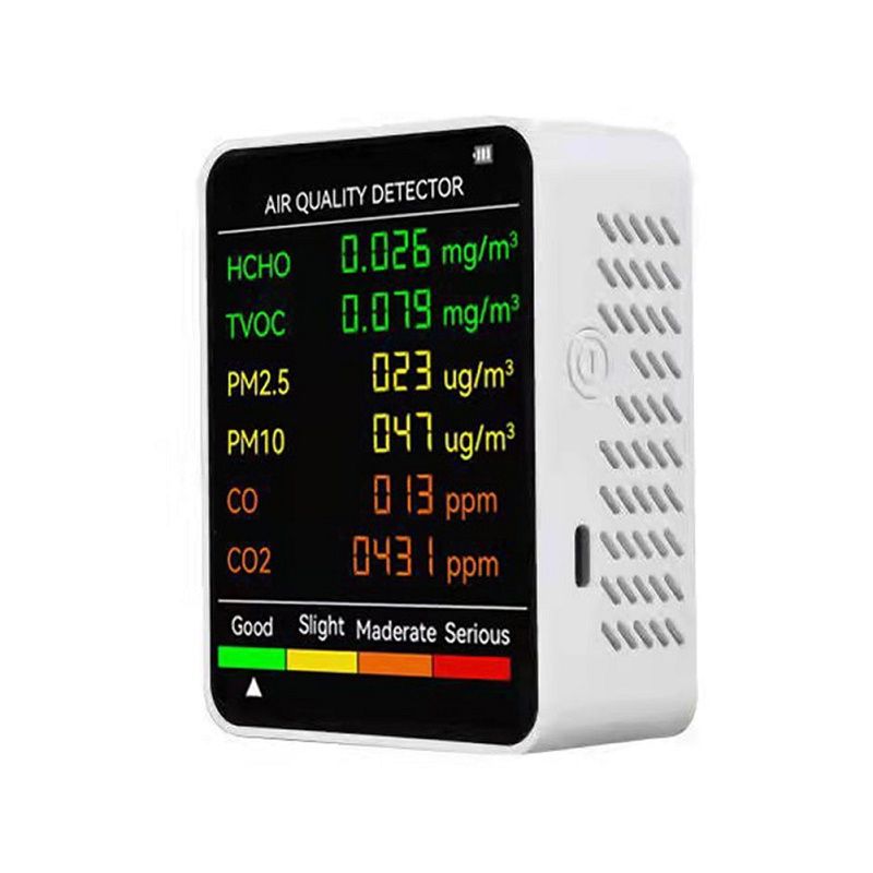 PM2.5/PM10 Air Quality Detector Indoor Air Quality Monitor 6 In 1 Air Quality Detector White