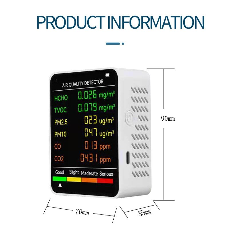 PM2.5/PM10 Air Quality Detector Indoor Air Quality Monitor 6 In 1 Air Quality Detector White