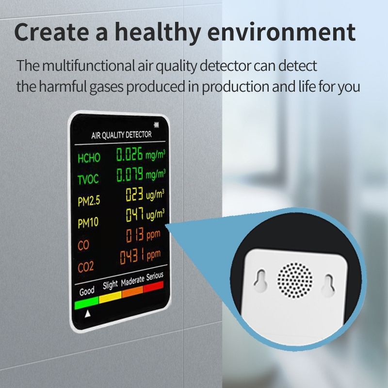 PM2.5/PM10 Air Quality Detector Indoor Air Quality Monitor 6 In 1 Air Quality Detector White