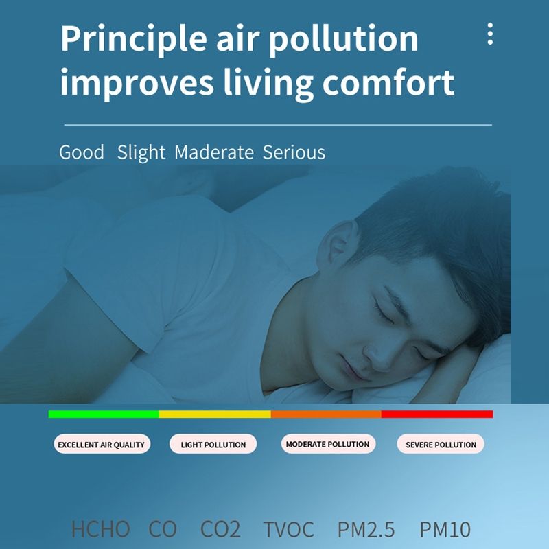 PM2.5/PM10 Air Quality Detector Indoor Air Quality Monitor 6 In 1 Air Quality Detector White