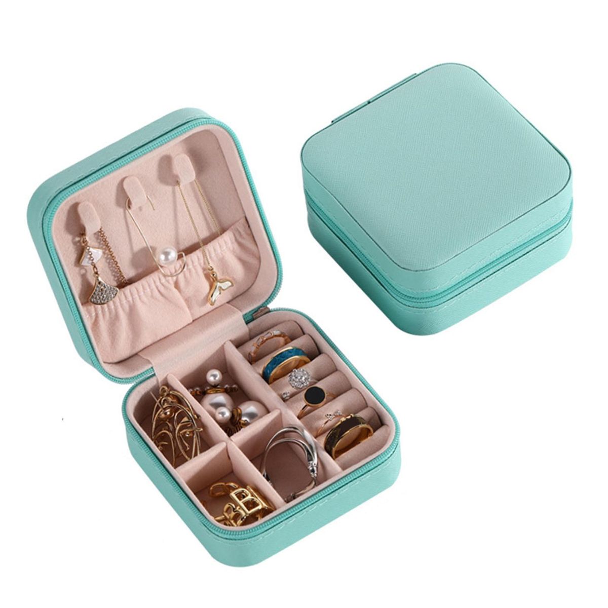 Jewelry Storage Holder Outdoor Travel Earrings Necklace Storage Case Mint Green