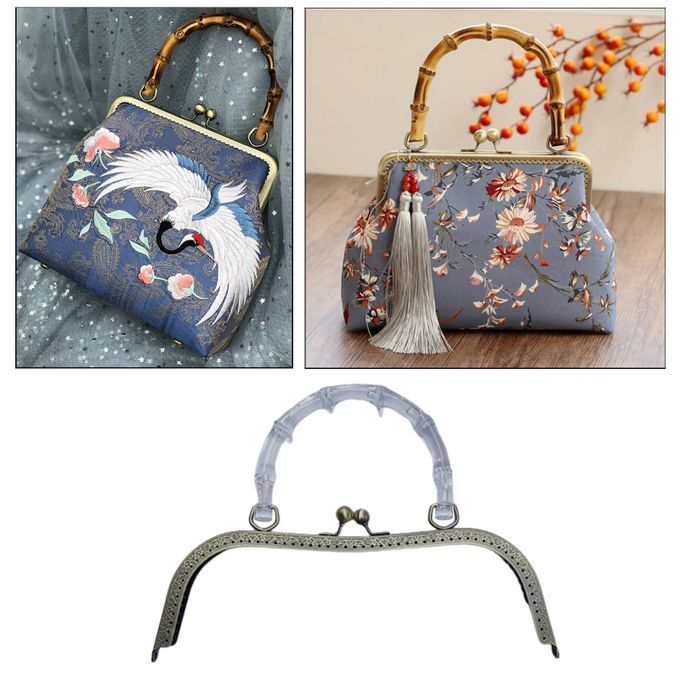 Embossed Metal Purse Frame Bag Kiss Clasp Lock Clutch DIY Clear Handle