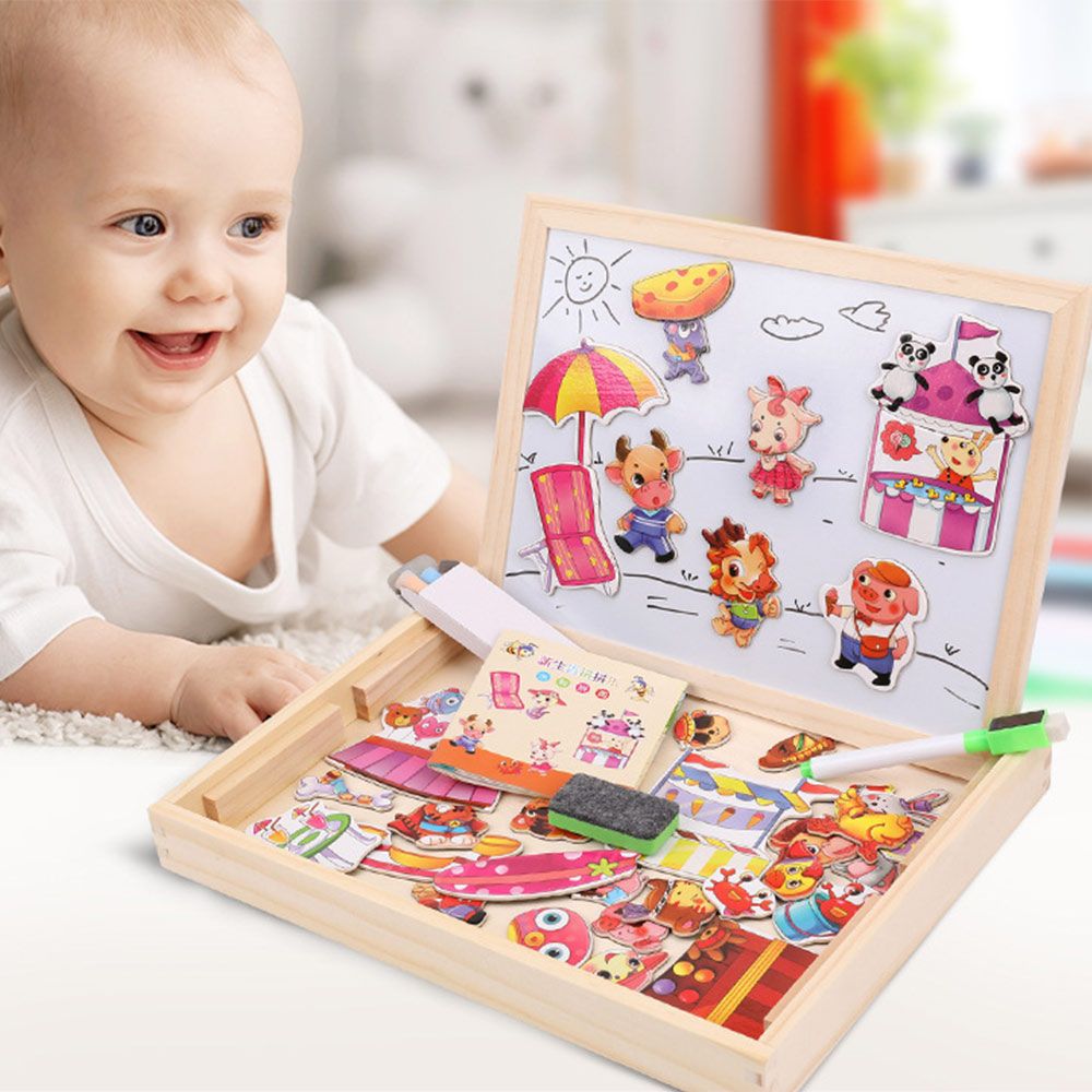 100+Pcs Wooden Magnetic Puzzle Toys Children 3D Puzzle