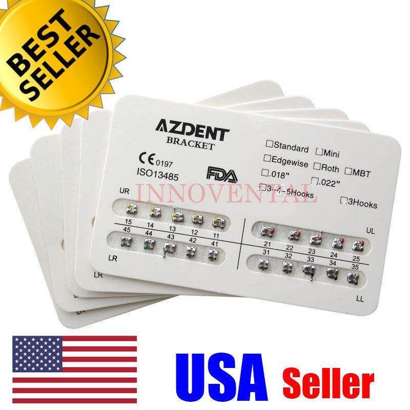5 Pack AZDENT Dental Orthodontic Metal Brackets 022 345H Roth Slot 20 Pcs/Pack